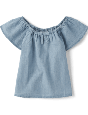 Girls Chambray Keyhole Top