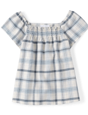 Girls Plaid Smocked Top