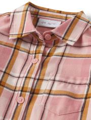 Camisa con botones de sarga a cuadros para niñas