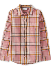 Camisa con botones de sarga a cuadros para niñas