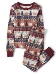 Kids Matching Family Bear Fairisle Snug Fit Cotton Pajamas