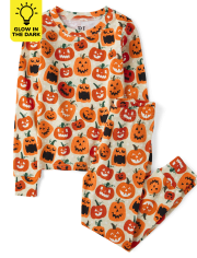 Unisex Kids Matching Family Glow Jack-O-Lantern Snug Fit Cotton Pajamas