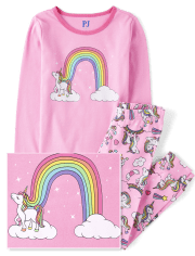 Girls Rainbow Unicorn Snug Fit Cotton Pajamas