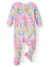 Baby And Toddler Girls Rainbow Leopard Fleece One Piece Pajamas