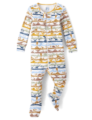 Pijama de una pieza de algodón con ajuste ceñido Dino para bebés y niños pequeños
