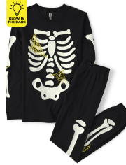 Pyjama en coton unisexe pour adulte assorti à la famille Glow Skeleton