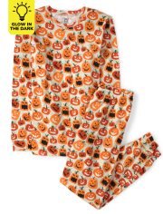 Unisex Adult Matching Family Glow Jack-O-Lantern Cotton Pajamas