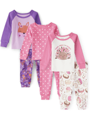 Baby And Toddler Girls Chipmunk Snug Fit Cotton Pajamas 3-Pack