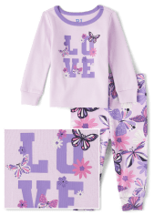 Baby And Toddler Girls Butterfly Love Snug Fit Cotton Pajamas