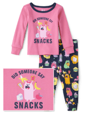 Baby And Toddler Girls Snack Monster Snug Fit Cotton Pajamas