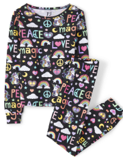 Girls Rainbow Peace Snug Fit Cotton Pajamas