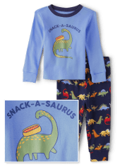 Boys Short Sleeve Birthday Dino Alligator Snug Fit Cotton Pajamas