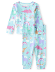 Baby And Toddler Girls Dino Unicorn Snug Fit Cotton Pajamas