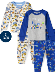Baby And Toddler Boys Construction Truck Snug Fit Cotton Pajamas 2-Pack