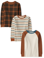 Boys Plaid Thermal Top 3-Pack