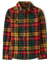 Boys Plaid Flannel Button Up Shirt