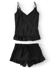 Womens Ruffle Satin Pajamas