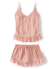 Womens Ruffle Satin Pajamas