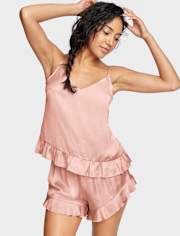 Womens Ruffle Satin Pajamas