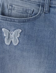 Girls Applique Butterfly Roll Cuff Girlfriend Jeans