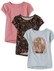 Paquete de 3 camisetas asimétricas con estampado para niñas