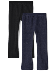 Girls Glitter Faux Denim Fleece-Lined Flare Leggings 2-Pack