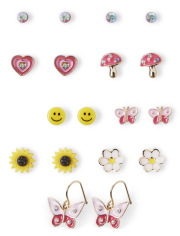 Pendientes de girasol para niña, paquete de 9