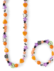 Girls Halloween Beaded Necklace And Bracelet 2-Piece Set