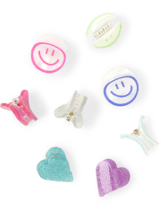 Paquete de 8 pinzas para el cabello con forma de corazón y cara feliz para niñas