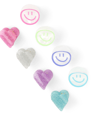 Paquete de 8 pinzas para el cabello con forma de corazón y cara feliz para niñas