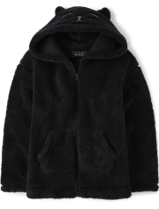 Girls Mommy And Me Cat Sherpa Zip-Up Hoodie