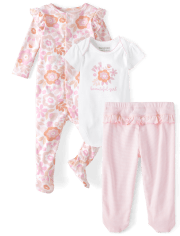 Baby Girls Floral Ruffle 3-Piece Take Me Home Set