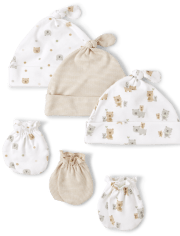 Unisex Baby Bear Knotted Hat And Mittens 6-Piece Set