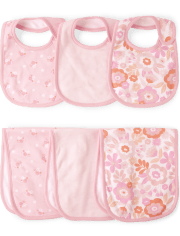 Baby Girls Floral Bib And Burp Cloth 6-Piece Set