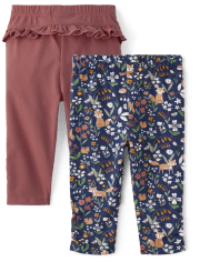 Pack de 2 leggings con volantes y estampado de zorro floral para bebé niña