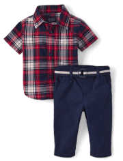 Baby Boys Plaid Poplin 2-Piece Outfit Set