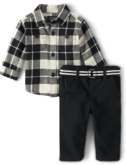 Baby Boys Matching Family Plaid Flannel 2-Piece Outfit Set