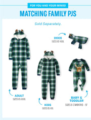 Unisex Adult Matching Family Buffalo Plaid Moose Microfleece Hooded One Piece Pajamas