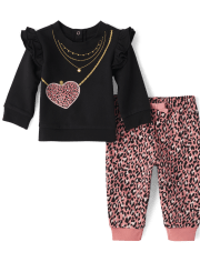 Conjunto de pijama para bebé niña de 2 piezas con estampado de leopardo