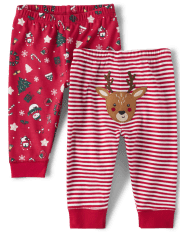 Unisex Baby Striped And Christmas Print Knit Pants 2 Pack CLASSICRED The Children s Place