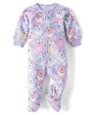 Baby And Toddler Girls Bear Fleece Footed One Piece Pajamas