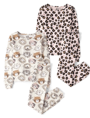 Girls Leopard Snug Fit Cotton Pajamas 2-Pack