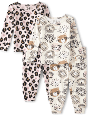 Pijamas de algodón ajustados con estampado de leopardo para bebés y niñas pequeñas, paquete de 2