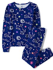 Pijama de algodón ajustado con diseño de galaxia y unicornio brillante para niñas