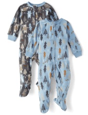 Baby And Toddler Boys Bear Fleece Footed One Piece Pajamas 2-Pack