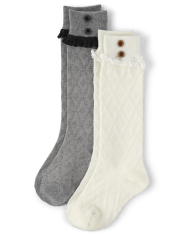 Girls Pointelle Lace Boot Socks 2-Pack