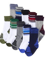 Baby And Toddler Boys Cushioned Striped Crew Socks 10-Pack
