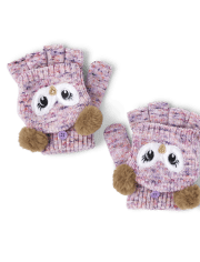Girls Owl Hat And Mittens 2-Piece Set