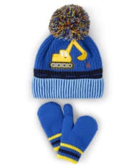 Baby And Toddler Boys Construction Beanie And Mittens 2-Piece Set