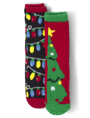 Adult Matching Family Lights Christmas Tree Cozy Socks 2-Pack